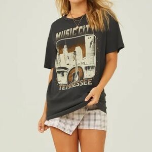 Altar'd State Oversized Music City Tennessee Graphic T-Shirt Washed Black NWT
